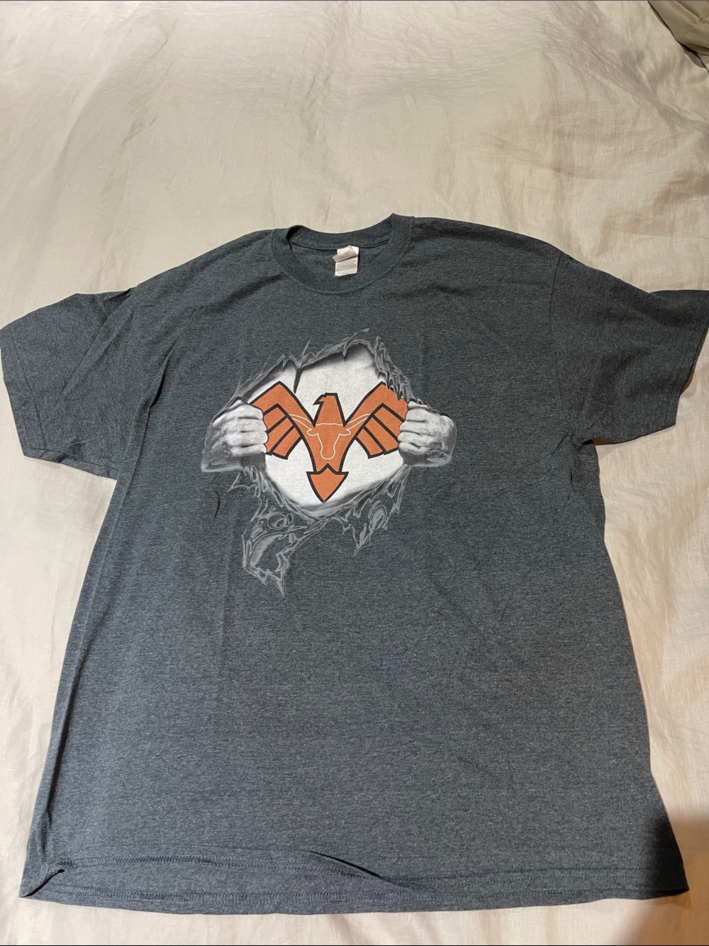 Men's Dark Gray Graphic T-Shirt with Orange Emblem